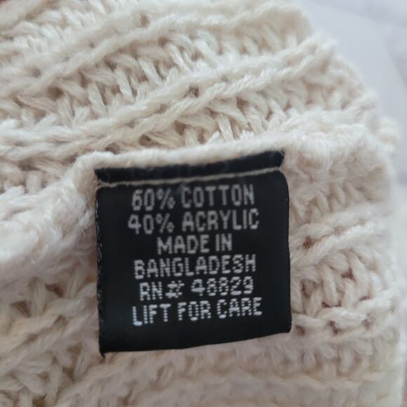 Love by Chelsea Size S Fringe Fisherman Knit Turtleneck Sweater Cream Cozy - Picture 8 of 9